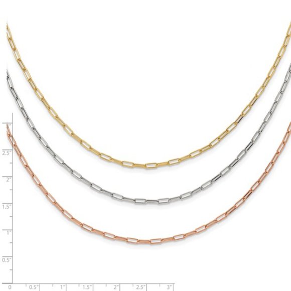 Sterling Silver Tri-color Paperclip Link 3-strand 18 inch layered Fancy Necklace - Picture 3 of 5